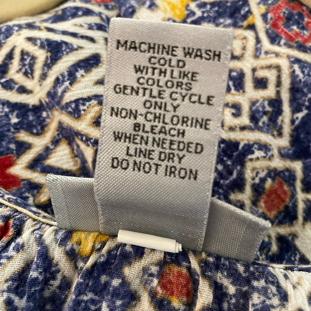 Catherines Navy, White & Mustard Geometric Peasant Tunic 5 X - Picture 6 of 7